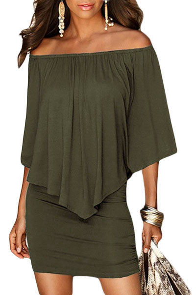Multiple Dressing Layered Army Green Mini Dress